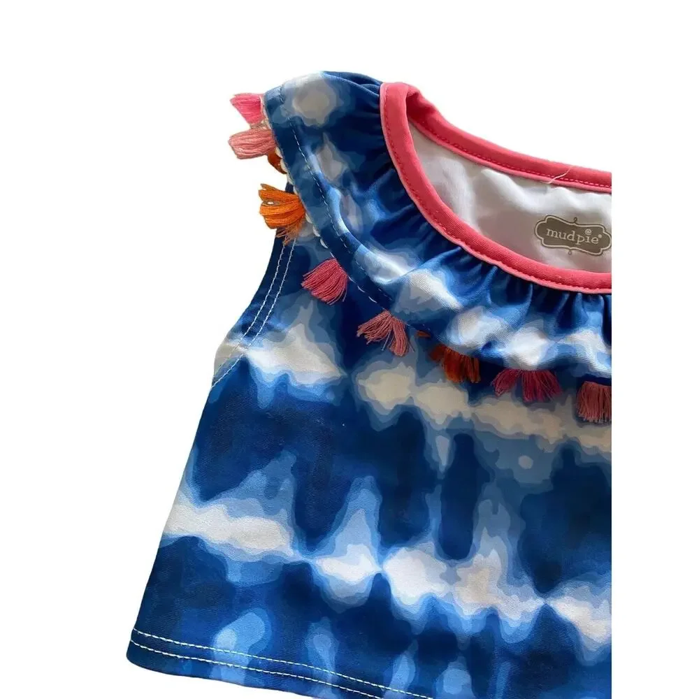 Mud Pie Tie Dye Swimsuit Bikini Baby 12 18 Months Girls Blue White Boho Toddler